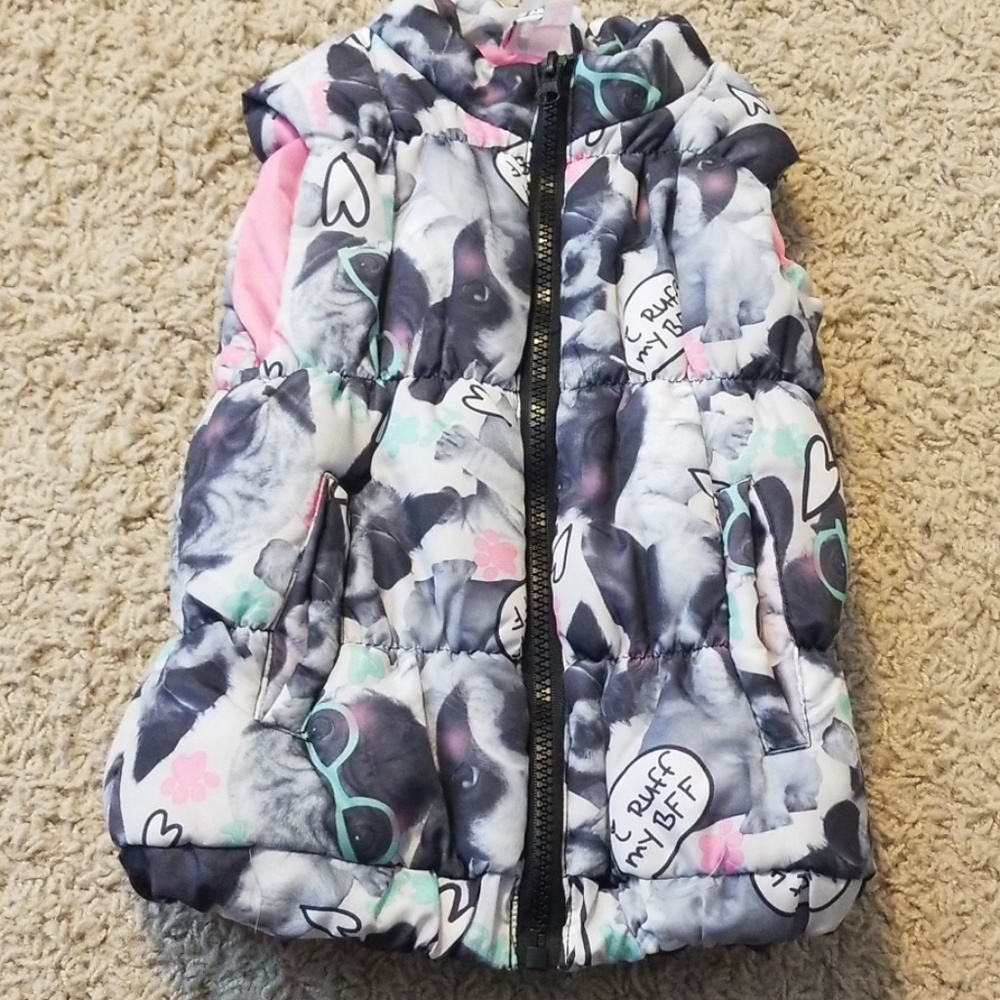 Cherry Stix Dog Print Puffer Vest Girls